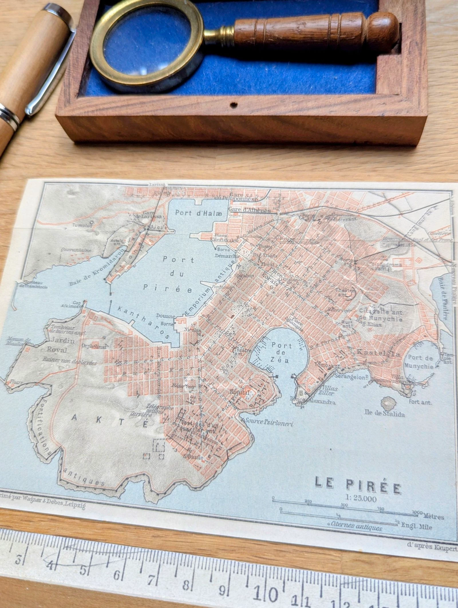 Le Pirée, Athènes, petit plan original imprimé en 1910.